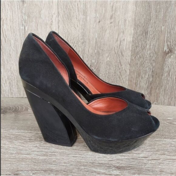 Luxury Rebel Bardot black peep toe platform - Picture 1 of 7